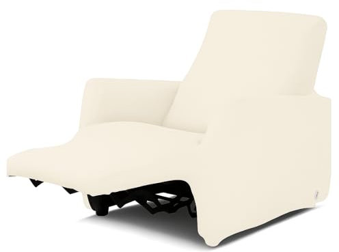 BIANCALUNA - Copripolotrona elastico Genius Lounge reclinabili Anti Macchia - 1 posto da 65 a 110 cm Copridivano tinta unita Made in Italy - Panna