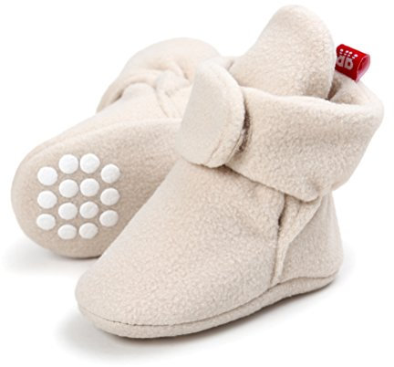 Unisex Neugeborenes Schneestiefel Weiche Sohlen Streifen Bootie Kleinkind Stiefel Niedlich Stiefel Socke Einstellbar (0-6 Monate, Khaki)