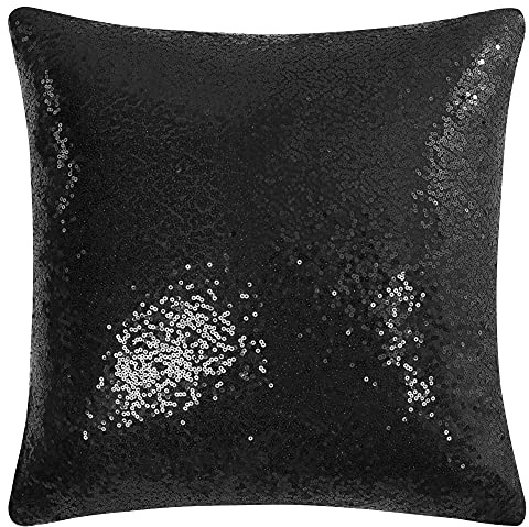 sourcing map Pailletten-Satin-Kissenbezüge, 40 x 40 cm, Schwarz, 1 Stück | Dekorative Satin-Kissenbezüge, Dekokissenbezüge für Sofa, Couch und Schlafzimmer