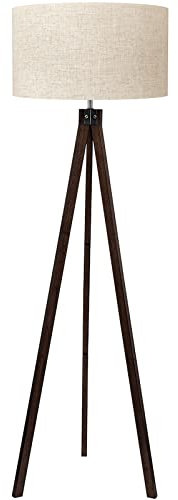 LEPOWER Stehlampe Wohnzimmer Holz, stehlampe vintage, stehleuchte nussbaum holz für Schlafzimmer Büro, Flachsfarbener Lampenschirm