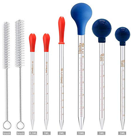 6 Stück Glas Pipetten Dropper Tropfpipette Transfer Pipette Flüssigkeiten Lebensmittel Forschung Dropping Pipettes 0.5ml 1ml 2ml 3ml 5ml 10ml mit 2 Tropfenbürsten(20cm-7.8inch)