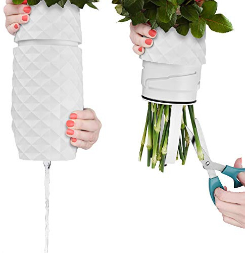 The Amaranth Vase – Einzigartiges Design für einfaches Abtropfen von Wasser und Stiel – schlagfeste Kunststoff- und Marmormischung – Die intelligente Vase für Blumenarrangements (weiß)