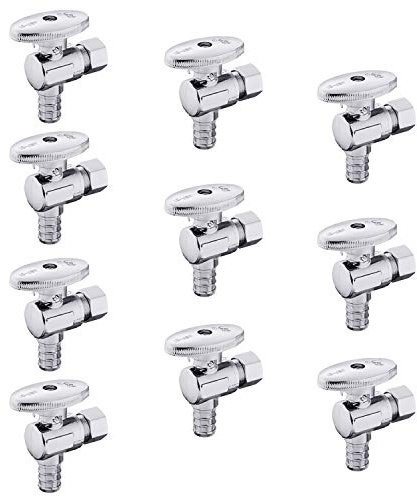 10-Pack EFIELD Shut off Valve 1/4 Turn Angle Stop Valve 3/8 OD Compression X 1/2 Pex Chrome Plated Brass,(VALVE076-10PCS)