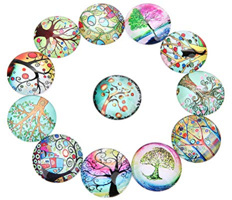 EXCEART Glas Cabochons Runde Halbrund 10Mm 20 Stück Kristall Glasmosaik Aufkleber Für Schmuckherstellung Diy Basteln Lebensbaum Design