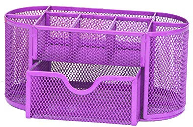 Mesh Desk Office Organizer,Multifunction Pen Holder with Drawer Stationery Storage Desktop Purple