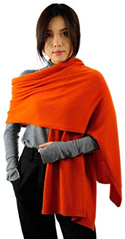 MayTree 100% Kaschmirschal extrabreit 190 x 40 cm, Unisex Damenschal + Herrenschal, Strickschal in verschiedenen Farben (Orange)