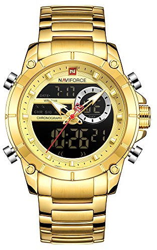 Naviforce Reloj Deportivo Digital para Hombre Relojes Militares de Acero Inoxidable de Cuarzo Impermeable Multifuncional