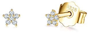 14K Gold Plated Stud Earrings for Women Girls, Tiny Flower Stud Earrings Small 925 Sterling Silver Hypoallergenic Cubic Zirconia Helix Cartilage Earrings Piercing Sleeper Studs, 3mm