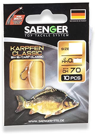 Karpfen-Haken BN-16 Gr. 2 - 70cm Vorfachhaken Karpfen Carbon Steel von SÄNGER