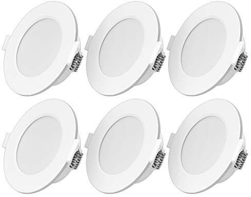 LED Einbaustrahler Ultra flach 6W 230V IP44 Kaltweiß 6er Set Einbauleuchten led Einbautiefe 26mm Mini Slim Decken Spot für Badezimmer Wohnzimmer