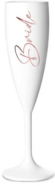 Print Maniacs Champagne Premium White Flute Glass Bride Groom Mr Mrs Wedding Maid Honour Wine Cocktail Prosecco Celebrations Gift (Rose Gold, Bride)