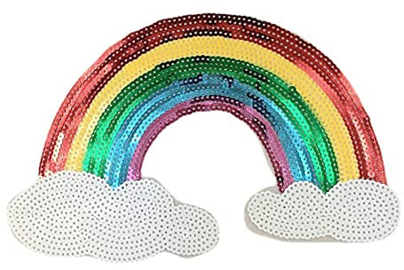 Anawakia Glitzer Regenbogen Aufnäher Aufbügler Iron on Patches Applikation Pailletten Regenbogen Sticker Bügelbilder (M 10 * 15.5cm)