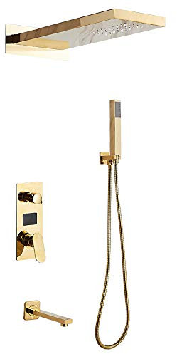 Duschset Unterputz Duschsystem Golden Duscharmatur mit Regendusche und Handbrause Duschkopf Set für Bad