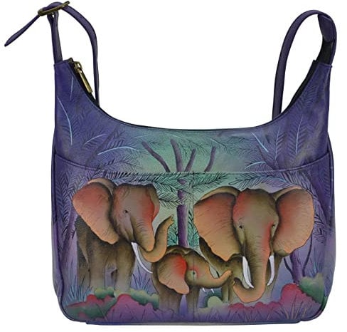Anna by Anuschka Damen Echtleder Medium Shopper Bag, Elefantenfamilie