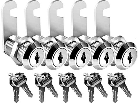Fosiya 5 Pack 7/8 Inch Zinc Alloy Premium Cabinet Cam Locks, Alike Keyed Cam Lock Set, Secure Files Drawers Mailbox RV Camper Door Tool Box