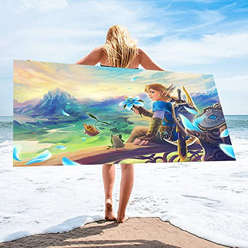 The Legend of Zelda-Link-Naturlandschaft Mikrofaser Leichte Absorption Sandfrei Schnell Trocknend Strandtuch Campingtuch Reise Pool Picknick Schwimmen Badetuch