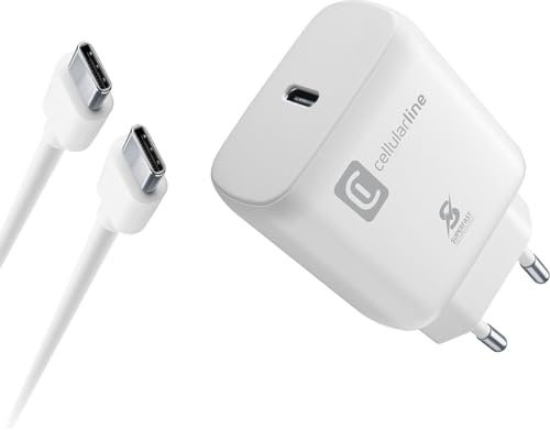 Cellularline - Super Fast Charger Kit 25 W - Netzladegerät für kompatible Samsung-Geräte mit 25 W Super Fast Charge Power Delivery - 1m langes USB-C-zu-USB-C-Kabel im Lieferumfang enthalten - Weiß