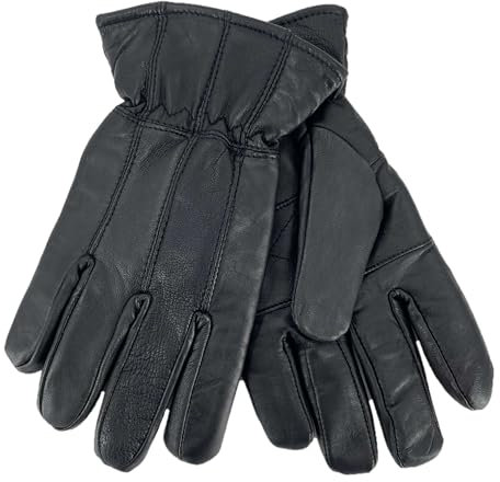 Thingimijigs Herren Schwarz Leder Handschuhe Weich Fein Schaffell Thermo Gefüttert Warm Winter Fahren, Schwarz , L/XL