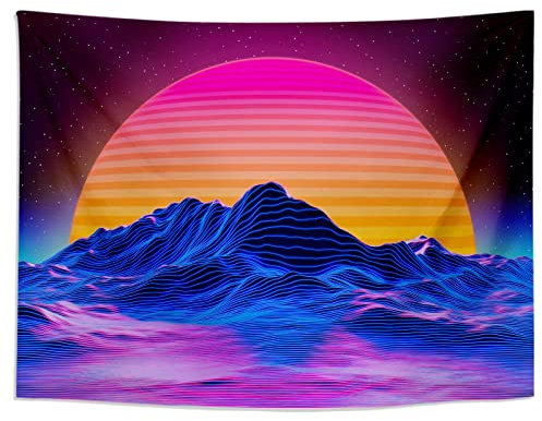 Roninkier Wandteppich Mond Schwarzlicht Wald - Wandteppich Psychedelic Trippy Hippie Deko Wandtuch Uv Reaktive Tapisserie Natur Boho Tuch Schlafzimmer Aesthetic Wanddekoration 230x180cm