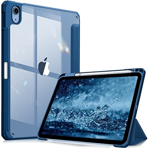 Fintie Hybrid Hülle für iPad (A16) 11 Generation 11 Zoll 2025, iPad 10 Generation 10.9 Zoll 2022 mit Stifthalter - Stoßfeste Schutzhülle mit transparenter Hartschale auf der Rückseite, Blau