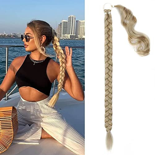 Braid Extensions Pferdeschwanz Verlängerung mit Haargummi Natürliches Kunsthaar haar Zöpfe Haarverlängerungen Zum Einflechten Lang Ponytail Braun Haarteil für Frauen 80cm (golden)