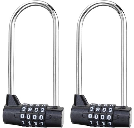 Lot de 2 cadenas à combinaison à 5 chiffres, câble flexible de 7 mm de large, cadenas à anse longue, verrouillage de sécurité réinitialisable pour casier de gym, placard, bagages, armoire, extérieur