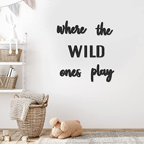Xylolfsty Spielzimmer-Wanddekoration, Where The Wild Ones, Spielzimmerschild, Holzwandkunst, Dekoration für Jungen und Mädchen, Spielzeugzimmer, Kinderzimmer, Schlafzimmer, Wortausschnitte, 8 Stück