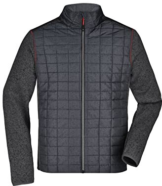James & Nicholson Herren Melange Strickfleece Hybridjacke - Jacke aus Strickfleece mit Stehkragen in Melange-Optik | Farbe: grey-melange/anthracite-melange | Grösse: S