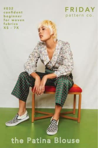 Friday Pattern Company Patina Blouse Sewing Pattern, Cream/Green