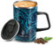 Ideus® Kaffeebecher 470 ml (16 oz), doppelwandige vakuumisolierte Kaffee- und Teetasse aus Edelstahl mit rutschfestem Griff und Schiebemoduldeckel und großem Volumen (Blau Zebra)