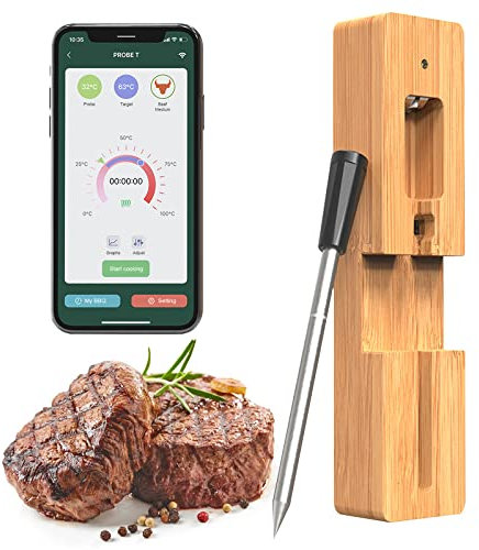 Grillthermometer Kabellos, Smarte Bluetooth Fleischthermometer, IPX7 Bratenthermometer mit 50m Reichweite Für Ofen Grill Pfanne Küche BBQ Smoker Rotisserie, Perfekter Fleischgenuss via App (2)