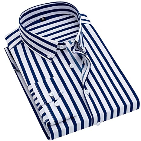 UnoSheng Henley - Camicia da uomo a maniche lunghe, a righe, con bottoni, per attività all'aria aperta, per il tempo libero, traspirante, streetwear oversize, Blu, L