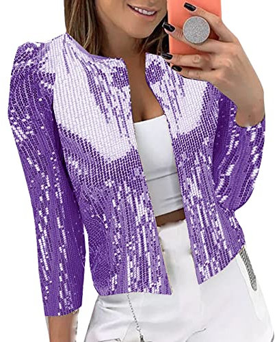 Blazer à Paillettes pour Femme Style Décontracté à Manches Longues Sequins Cardigan Haut Tops Brillante Manteau Fête Clubwear pour Disco Soirée à la Mode Veste de Costume