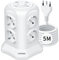 TOPREK Multipresa Verticale Con 8 Prese Universali ITA 10/16A e Schuko, 2 USB C e 2 USB A (20W PD3.0 Ricarica Rapida), 5M Cavo, 4000W/16A, Ciabatta Con Interruttore, Spina 16A, Bianco