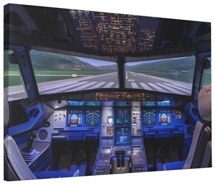 OrcoW Wandkunst Flugzeug Cockpit Bild Gemälde auf Leinwand Wandkunst Moderne Wandkunst für Schlafzimmer Home Dekorationen fertig zum Aufhängen 30 x 45 cm