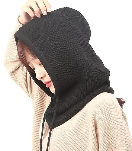BYNYXI Sturmhauben Damen Winter Stricken, Kapuzenschal Winddicht Beanie Gestrickte Mütze Schalmütze Frauen Winter Strickmütze Schal Mütze Set Strickmütze Mütze Skimütze für Outdoor Skating Radfahren
