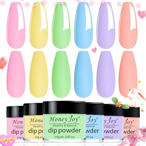 Neon Dip Powder Set, Honey Joy 6 Colors Pink Yellow Purple Green Blue Spring Sumer Dipping Powder Set Nail Art Manicure DIY Salon Home Gifts for Women, No Need Nail Lamp Cured, DP-U …
