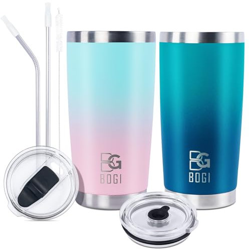 BOGI Tumbler, 20 oz Insulated Tumbler with Straw and Lids,Leakproof Coffee Cup Travel Mug,Double Wall Vacuum Stainless Steel Tumbler Durable Thermal Cup Keep Cold and Hot Drinks