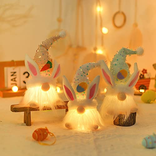 3 Stück Osterdeko Wichtel LED Ostern Deko Wichtel Figuren Klein, Beleuchteter Ostern Deko Wichtel, Osterwichtel Ostern Hase Deko, Oster Deko Wichtel Für Osterdekoration, Frühlingsdeko, Tisch Deko