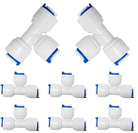 PAROAD 8 PCS T-Stück Steckverbindung Adapter Fitting Push-fit Verbindungsstück, RO Wasserfilter Fitting für Kühlschrankschlauch/Gefrierschrank/Umkehrosmose-Wasserfilter/Wasserrohr (3/8 Zoll(9,53 mm))
