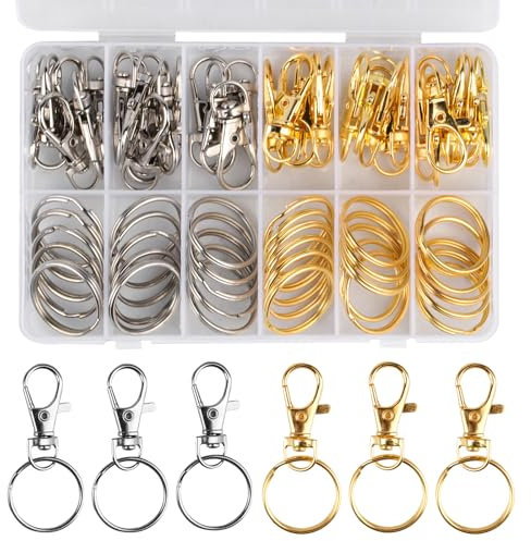 HexinYigjly 72Pcs Mousqueton Porte Clé(36 Attache Porte Clé, 36 Anneaux Porte Clé), Attache Porte-clés Rotatif, Or et Argent Crochets Fermoirs de Griffe Pivotant pour Sac à Main Bijoux DIY Décoration