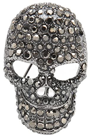 Broche Tête de Mort en, Broche Tête de Mort Noire Brillante Vintage, Broche Tête de Mort, Alliage et Matériau, Idéale pour Les Fêtes, Les Rendez-Vous et Les Cadeaux