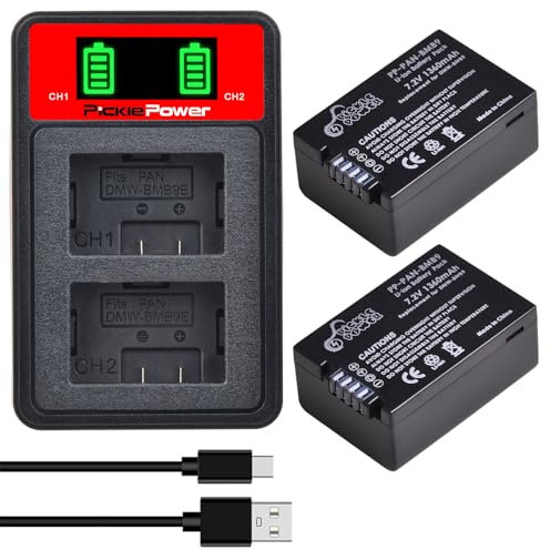 Pickle Power 2 batterie DMW-BMB9 DMW-BMB9E con doppio caricatore per Panasonic Lumix DC-FZ82 DMC-FZ72 DMC-FZ45 DMC-FZ48 DMC-FZ100 DMC-FZ62