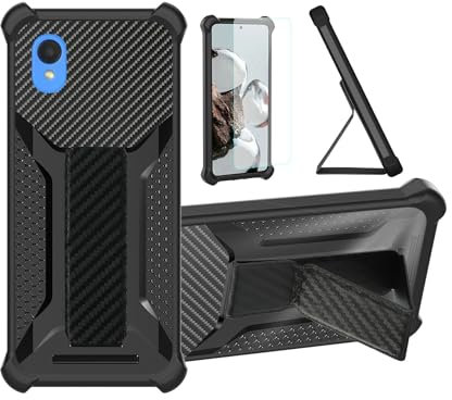 Coque pour Qilive Smartphone Q2-22 5.5 Pouces Coque Étui Case Cover Hybride [avec protection d'écran en verre trempé] [support magnétique pliable] [givré résistant aux empreintes digitales] Noir