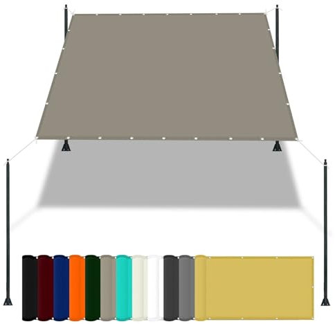 Rectangle Sunshade Awning 3 x 3 m(9.8 x 9.8ft) Waterproof Pergola Canopy Covers 98% UV Block with Free Rope & Fixing Kit Pool Terrace Greenhouse Shade Cloth, Khaki