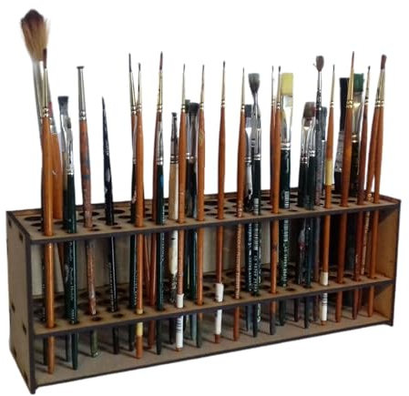 Xiixuuj Wooden Artist Paint Brush Holder, Stand Paintbrush Organizer Rack, Multi 67 Artist Wood Paint Brush Storage Rack For Paint Brushes