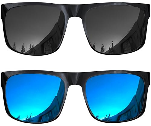 grinderPUNCH 2 Pack Mens Oversized Sunglasses XL Big Head Fit, Extra Wide Frame Sunglasses for Men, XXL Large Wide Shades (1 Black Frame/Black Polarized Lens, 1 Glossy Frame/Blue Lens)