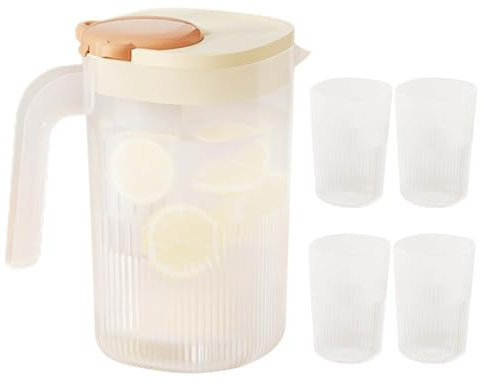 Teksome Pichet à eau – Pichet à boisson avec 4 tasses, théière glacée, théière à thé, grande carafe à eau, bouteille de réfrigérateur, carafe hermétique pour jus, limonade chaude et froide