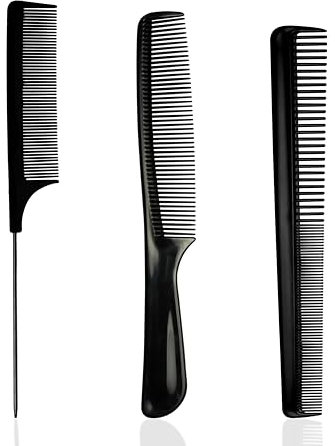 MJW Juego de peines de peluquería - Juego de peines de plástico negro de 3 piezas, peine de dientes finos y anchos, cola de alfiler Peine de peinado, mango único peine para Hombres, mujeres y niños
