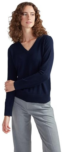 Style & Republic V-Neck Kaschmir Pullover-Damen elegant aus 100% Cashmere - Dein kuscheliger Premium Strickpullover für stilvolle Herbst- & Winter-Momente Navy M
